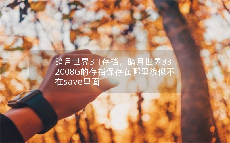 暗月世界3 1存档,暗月世界33 2008G的存档保存在哪里貌似不在save里面 暗月世界3 1存档,暗月世界33 2008G的存档保存在哪里貌似不在save里面