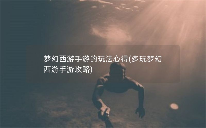 梦幻西游手游的玩法心得(多玩梦幻西游手游攻略)