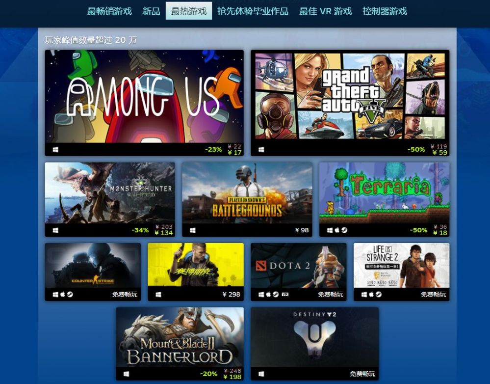 steam2020年度最热游戏